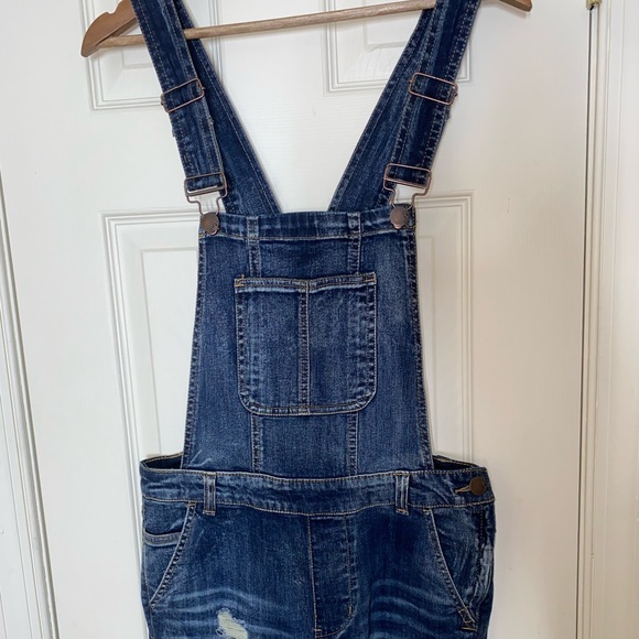 Dollhouse Distressed Denim Skinny Overalls - Picture 4 of 8